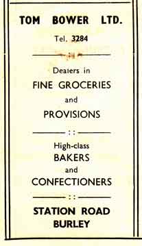 Tom Bower Ltd - Groceries Station Road, Burley in Wharfedale. Advert c1950. 