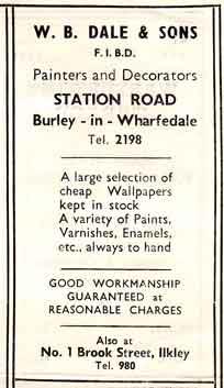 W B Dale and Sons - Painters Decorators Station Road, Burley in Wharfedale. Advert c1950. 